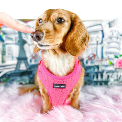 Fluorescent Pink Adjustable Teddy Fabric Dog Harness