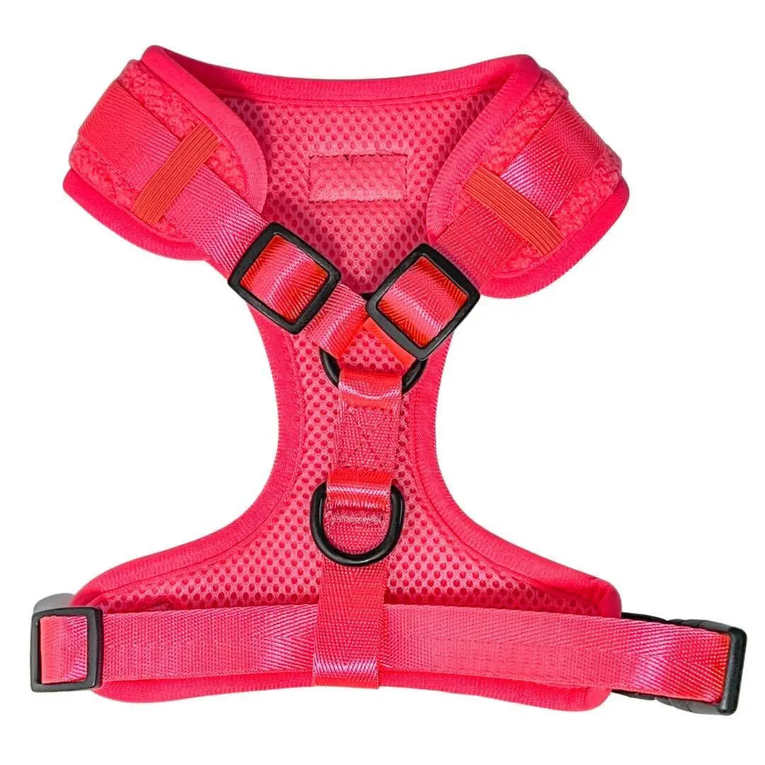 Fluorescent Pink Adjustable Teddy Fabric Dog Harness